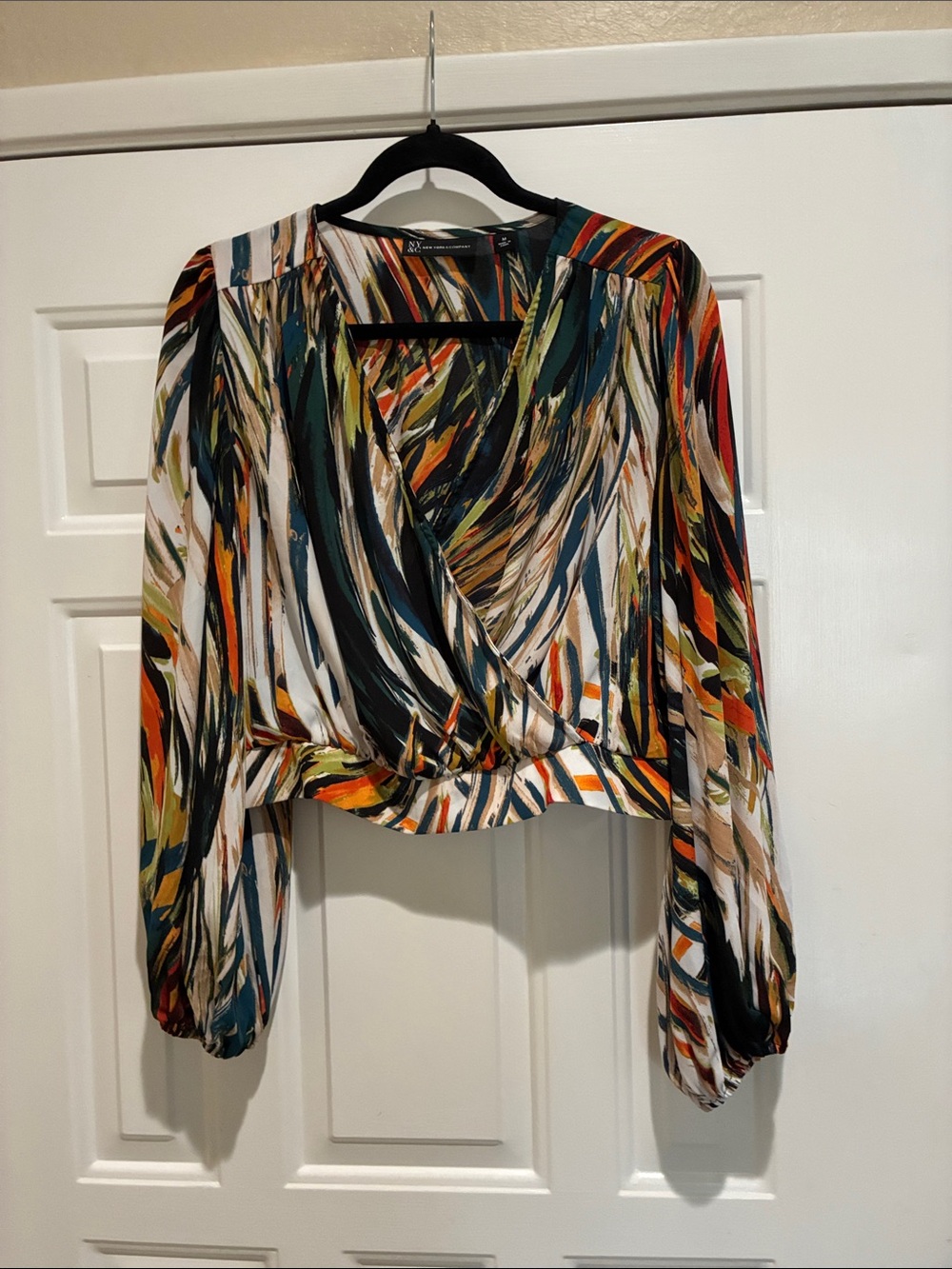 NY & C9 multi color crop faux wrap blouse